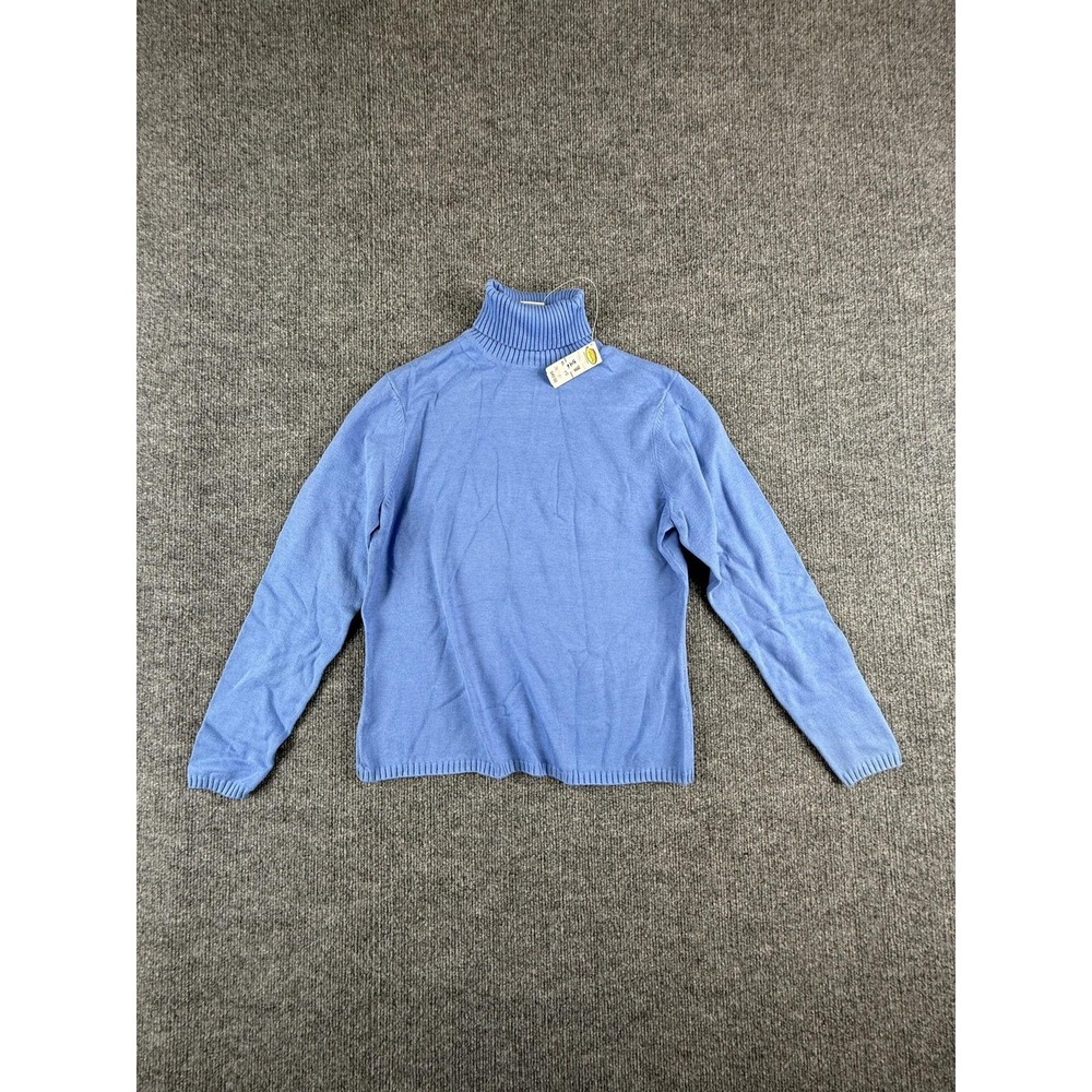 VTG Talbots Sweater Womens Petite PS Blue Turtleneck Stretch Knit Hong Kong Top